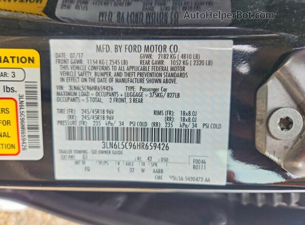 3LN6L5C96HR659426 2017 LINCOLN MKZ Black Շարժիչի բաժամունքի տեսք