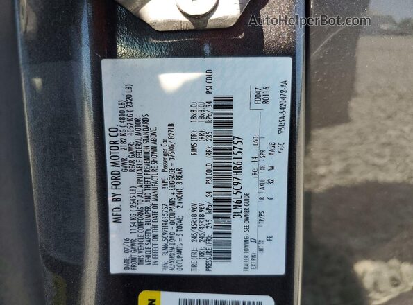 3LN6L5C97HR615757 2017 LINCOLN MKZ Серый Вид подкапотного пространства