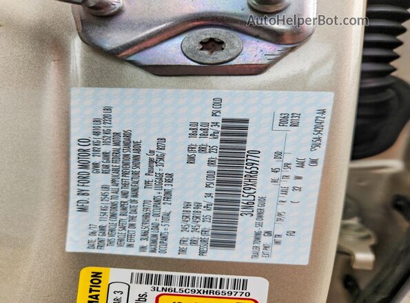 3LN6L5C9XHR659770 2017 LINCOLN MKZ Gold Вид підкапотного простору