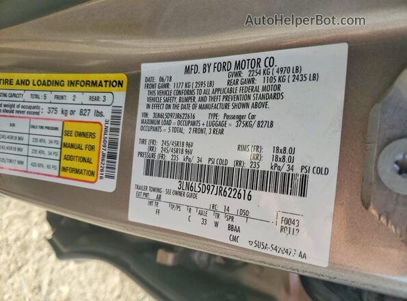 3LN6L5D97JR622616 2018 LINCOLN MKZ Gray Вид підкапотного простору
