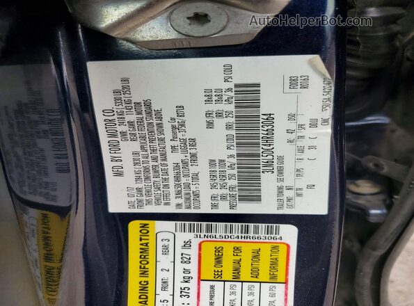3LN6L5DC4HR663064 2017 LINCOLN MKZ Blue Вид підкапотного простору
