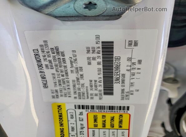 3LN6L5E92HR653183 2017 LINCOLN MKZ White Вид підкапотного простору
