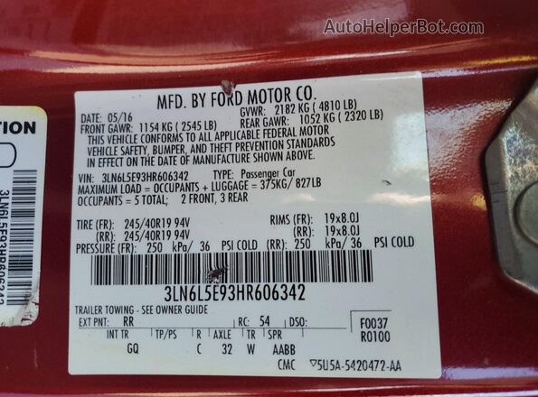 3LN6L5E93HR606342 2017 LINCOLN MKZ Красный Вид подкапотного пространства