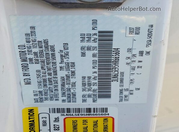 3LN6L5E95HR665604 2017 LINCOLN MKZ White Вид підкапотного простору