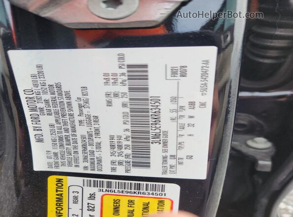 3LN6L5E96KR634501 2019 LINCOLN MKZ Black Engine compartment view