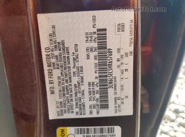 3LN6L5EC5HR657689 2017 LINCOLN MKZ Maroon Вид підкапотного простору