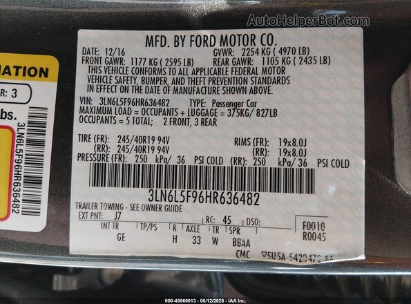 3LN6L5F96HR636482 2017 LINCOLN MKZ Gray Vista del compartimento del motor