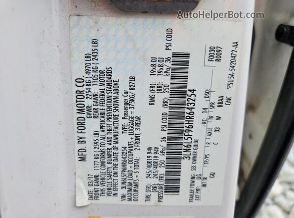 3LN6L5F96HR643254 2017 LINCOLN MKZ Белый Вид подкапотного пространства