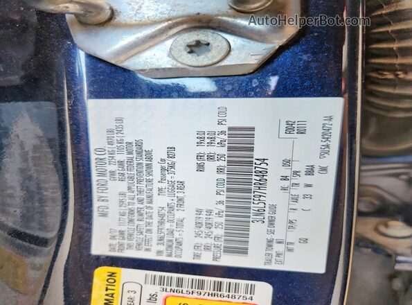3LN6L5F97HR648754 2017 LINCOLN MKZ Синий Вид подкапотного пространства