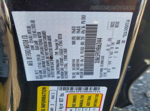 3LN6L5F97HR662444 2017 LINCOLN MKZ Black ძრავის განყოფილების ხედი