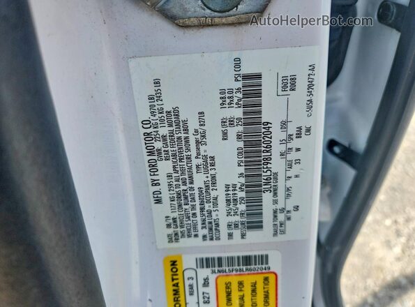 3LN6L5F98LR602049 2020 LINCOLN MKZ White Widok naklejki z numerem VIN