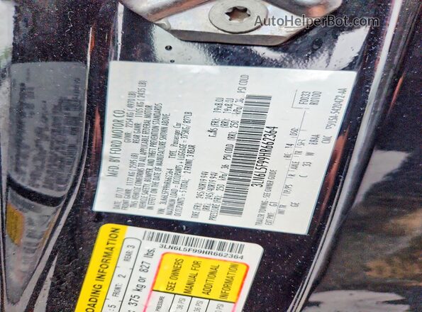 3LN6L5F99HR662364 2017 LINCOLN MKZ Black ძრავის განყოფილების ხედი