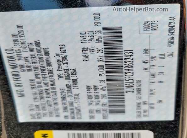 3LN6L5FC2HR622431 2017 LINCOLN MKZ Black ძრავის განყოფილების ხედი