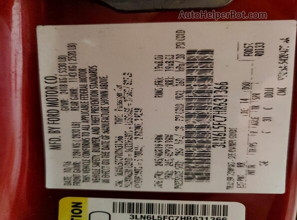 3LN6L5FC7HR631366 2017 LINCOLN MKZ Red Widok komory silnika