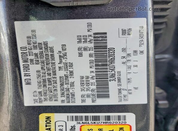 3LN6L5KU7HR620320 2017 LINCOLN MKZ Серый Вид подкапотного пространства
