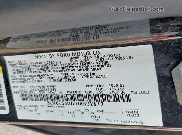 3LN6L5MU7HR602672 2017 LINCOLN MKZ Black Engine compartment view