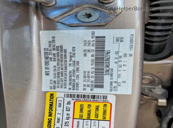 3LN6L5MUXJR621965 2018 LINCOLN MKZ Tan Вид підкапотного простору