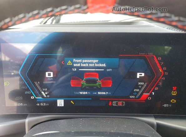 3MF23DM05S8F24459 2025 BMW M2 Green Instrument cluster view