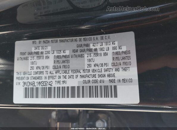 3MVDMABL1MM309142 2021 MAZDA CX-30 Black ძრავის განყოფილების ხედი