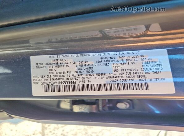 3MVDMBAY1MM300699 2021 MAZDA CX-30 Gray Vista de la etiqueta del VIN