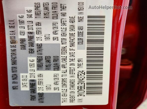 3MVDMBBL9NM437524 2022 MAZDA CX-30 Burgundy Widok naklejki z numerem VIN