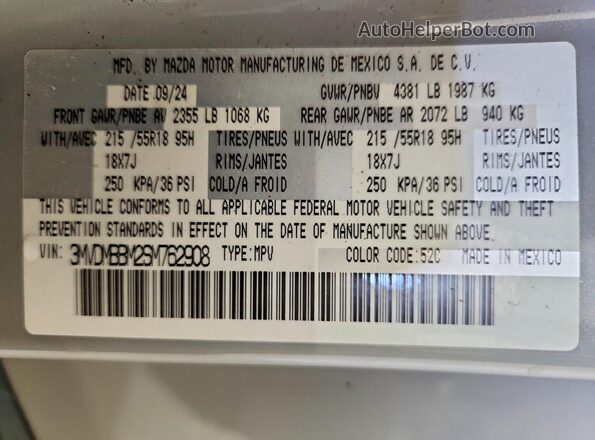 3MVDMBBM2SM762908 2025 MAZDA CX-30 Gray Vista de la etiqueta del VIN