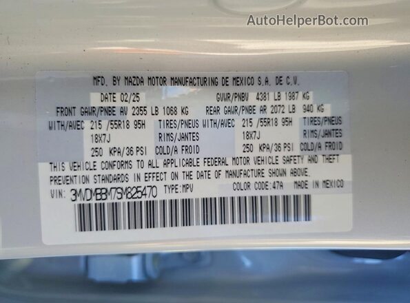 3MVDMBBM7SM825470 2025 MAZDA CX-30 Silver Widok naklejki z numerem VIN