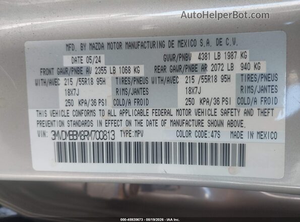 3MVDMBBM8RM700813 2024 MAZDA CX-30 Beige Շարժիչի բաժամունքի տեսք