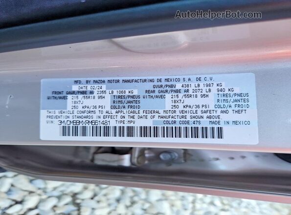 3MVDMBBMXRM661481 2024 MAZDA CX-30 Beige Вид наклейки з VIN-кодом