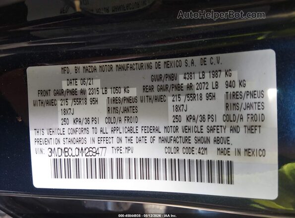 3MVDMBCL0MM269477 2021 MAZDA CX-30 Синий Вид подкапотного пространства