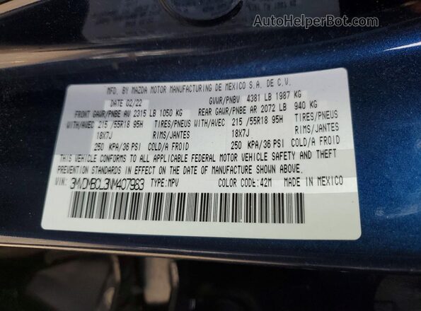 3MVDMBCL3NM407983 2022 MAZDA CX-30 Blue სალონის 360-გრადუსიანი ხედი