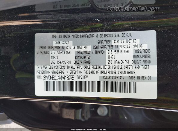 3MVDMBCL4NM418975 2022 MAZDA CX-30 Black Vista del compartimento del motor