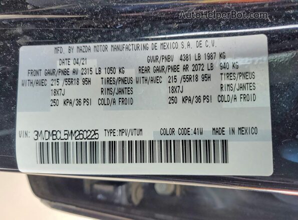 3MVDMBCL5MM260225 2021 MAZDA CX-30 Black Engine compartment view
