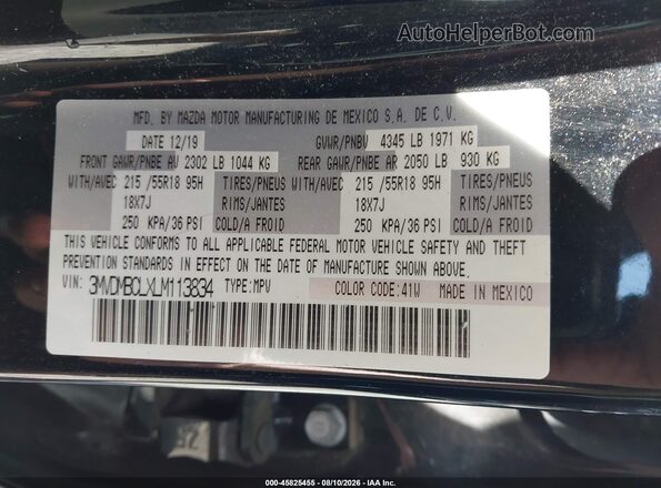 3MVDMBCLXLM113834 2020 MAZDA CX-30 Black Engine compartment view