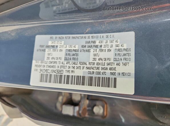 3MVDMBCLXNM439863 2022 MAZDA CX-30 Blue Вид наклейки з VIN-кодом