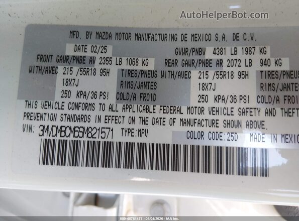 3MVDMBCM6SM821571 2025 MAZDA CX-30 White ძრავის განყოფილების ხედი