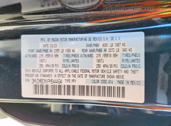 3MVDMBCMXPM544494 2023 MAZDA CX-30 Black Вид наклейки з VIN-кодом