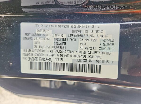 3MVDMBDL5NM425609 2022 MAZDA CX-30 Black VIN კოდის სტიკერის ხედი