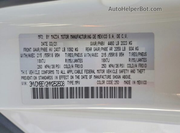 3MVDMBEY2MM252608 2021 MAZDA CX-30 White Вид наклейки з VIN-кодом