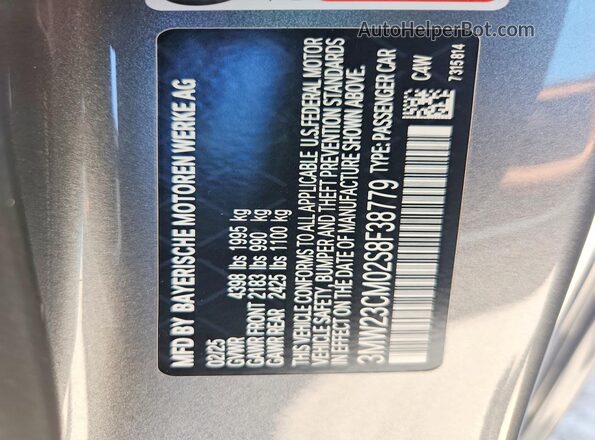 3MW23CM02S8F38779 2025 BMW 2 SERIES Gray Vista interior de 360 grados