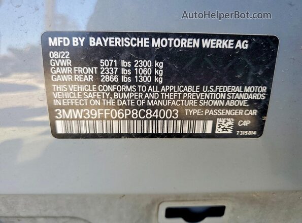 3MW39FF06P8C84003 2023 BMW 3 SERIES Серебряный Вид наклейки с VIN-кодом