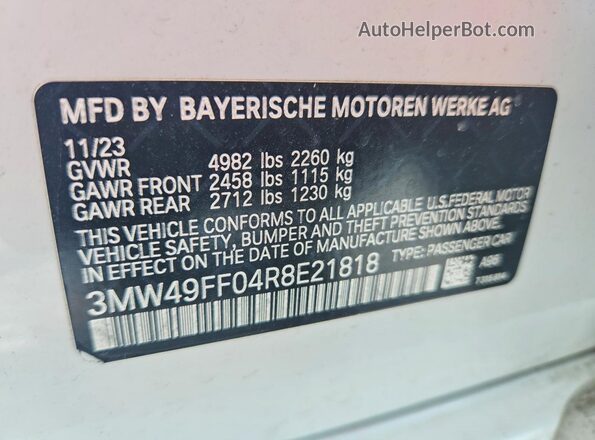 3MW49FF04R8E21818 2024 BMW M3 White Вид наклейки з VIN-кодом