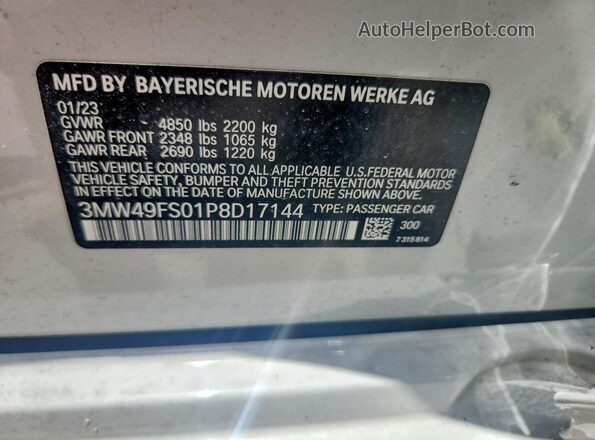 3MW49FS01P8D17144 2023 BMW M3 White ძრავის განყოფილების ხედი