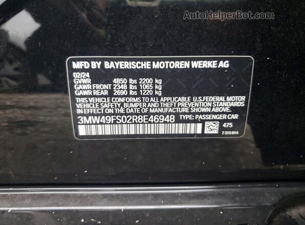 3MW49FS02R8E46948 2024 BMW M3 Black Вид підкапотного простору