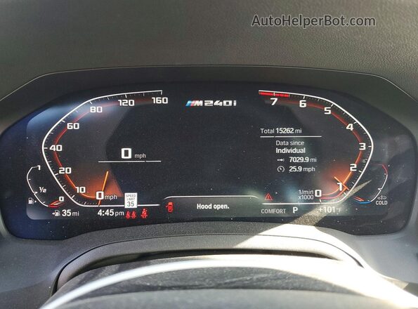 3MW53CM02N8C61584 2022 BMW M2 Purple Instrument cluster view