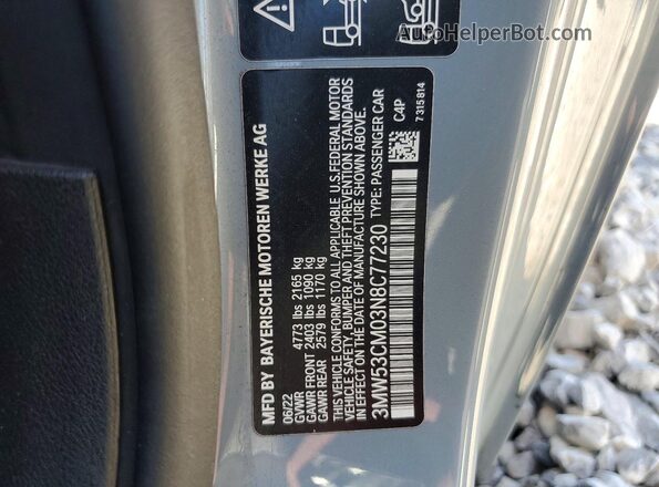 3MW53CM03N8C77230 2022 BMW M2 Gray Вид наклейки з VIN-кодом