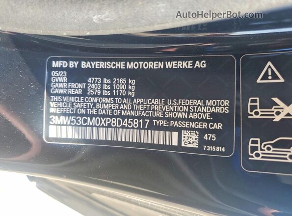 3MW53CM0XP8D45817 2023 BMW M2 Black VIN კოდის სტიკერის ხედი