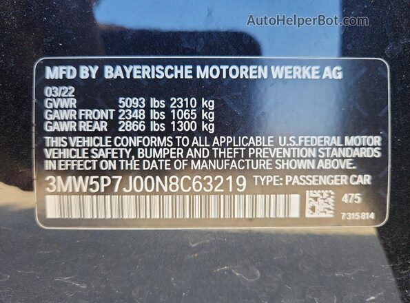 3MW5P7J00N8C63219 2022 BMW 3 SERIES Black VIN sticker view