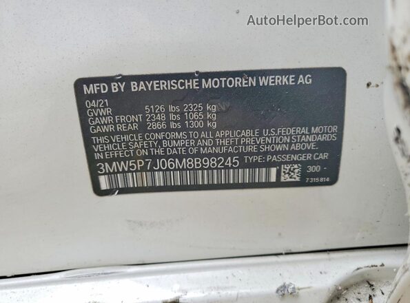 3MW5P7J06M8B98245 2021 BMW 3 SERIES White Շարժիչի բաժամունքի տեսք