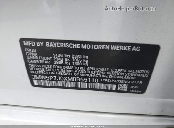 3MW5P7J0XM8B55110 2021 BMW 3 SERIES White Widok komory silnika